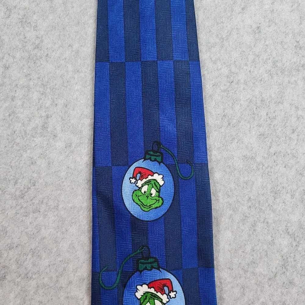 Vtg The Grinch Dr. Suess Blue Mens Neck Tie Approx 56x4 Face Christmas Ornament‎